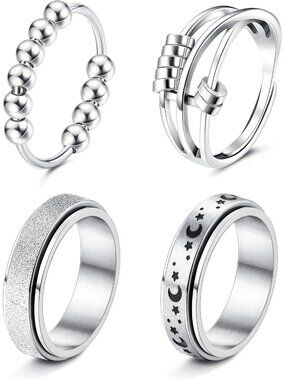 Stainless Steel Fidget Anxiety Ring for Women Men Fidget Spinner Rings Moon Star